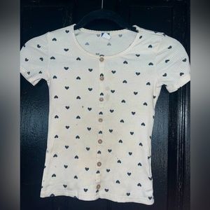 Girls Cute Heart Graphic Ribbed Tee 🌵Small